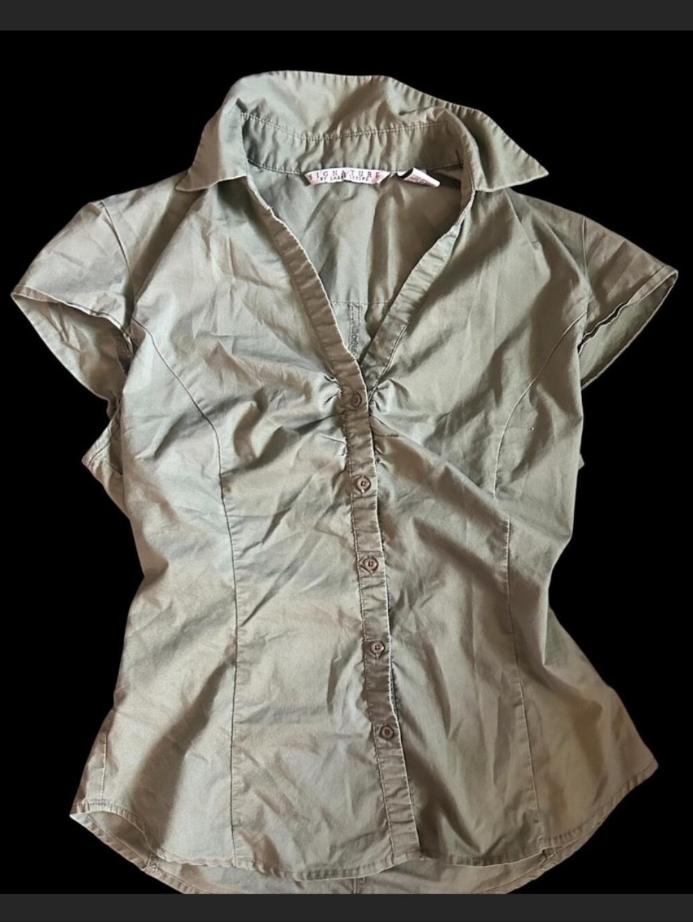 Larry Levine Olive Green Short-Sleeve Button Down Tailored Shirt